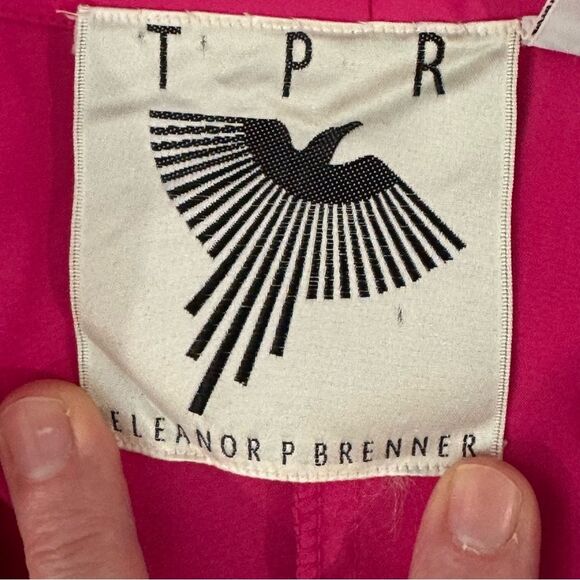 Vintage 1980s fuchsia Barbie pink trench coat convertible collar Belted Size L - Picture 6 of 7